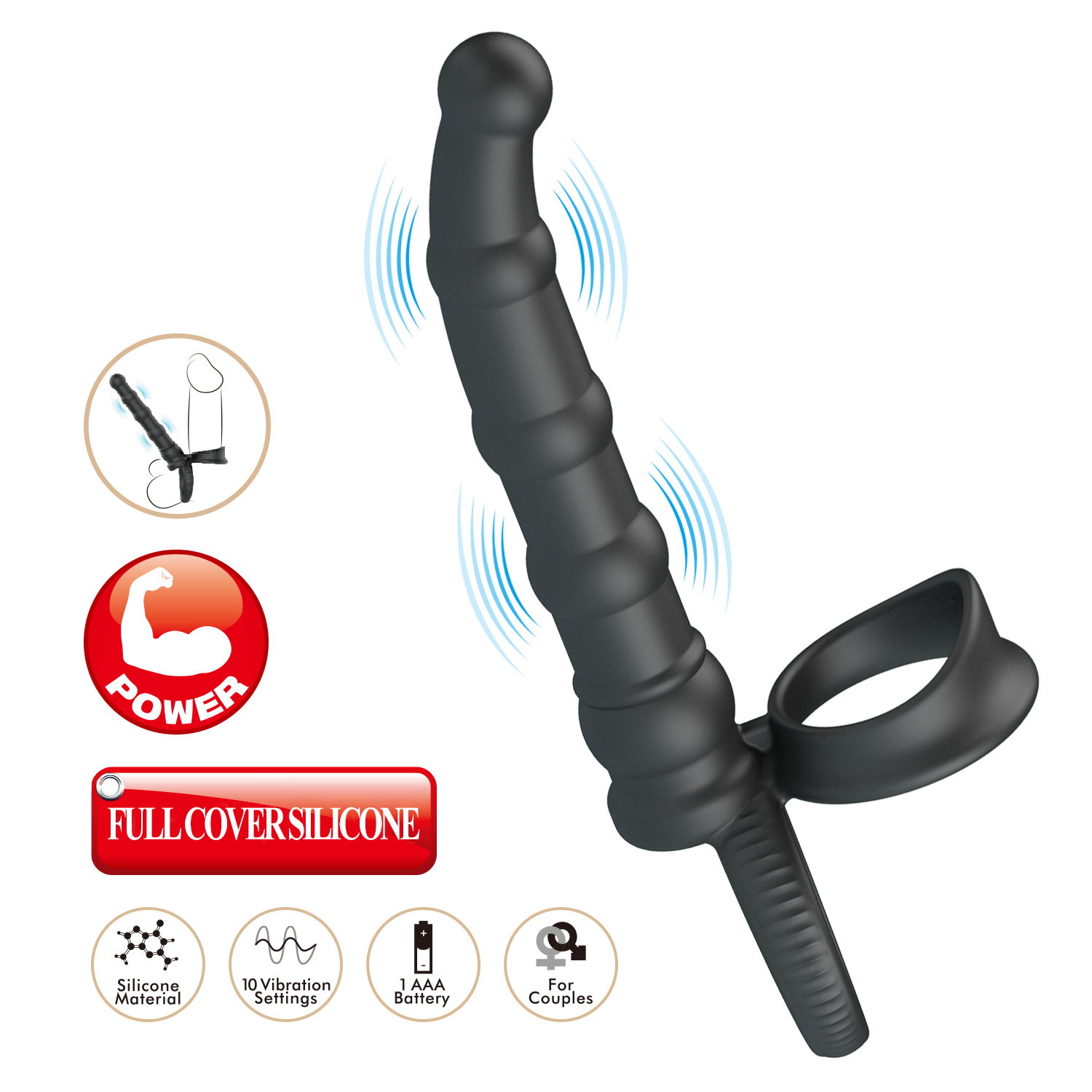 PL - Tatum - Anal Vibrator with Cock Ring - Black