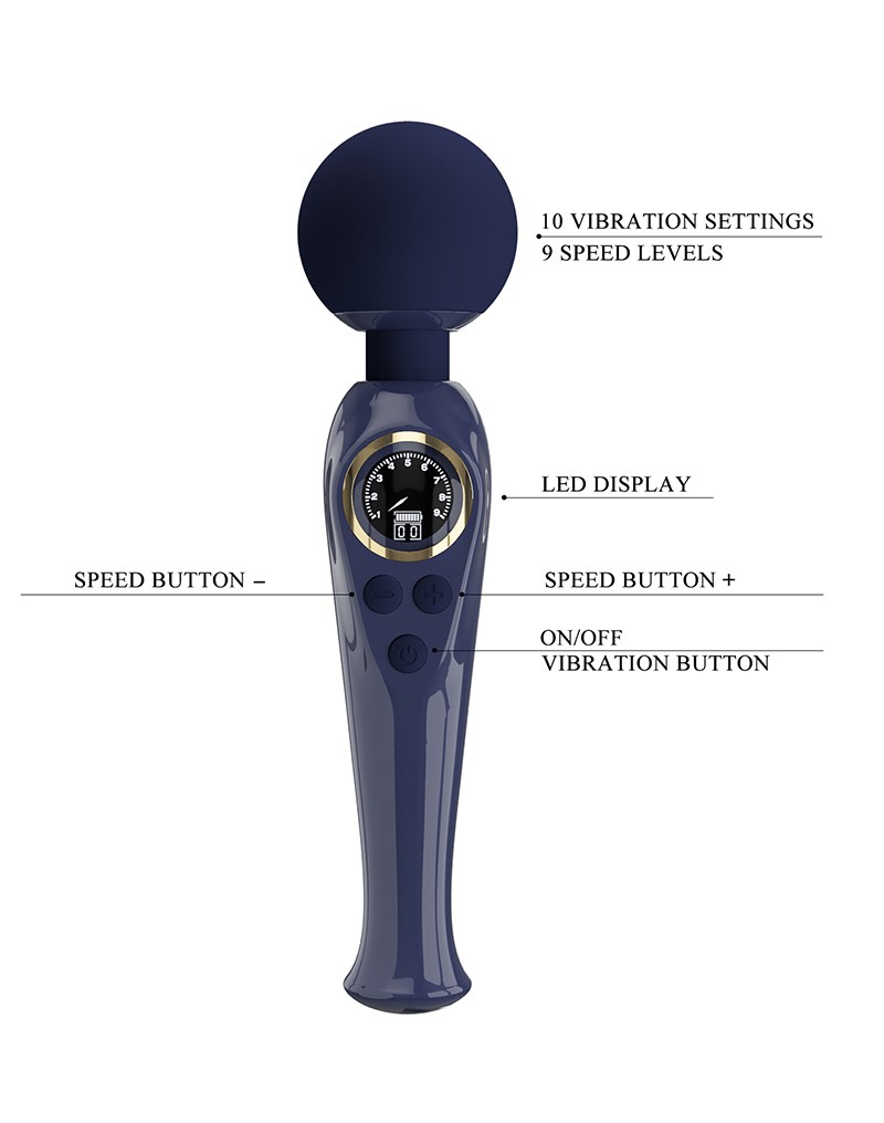 Pretty Love - Skyler - Wand Vibrator with Digital LED Display - Dark Blue