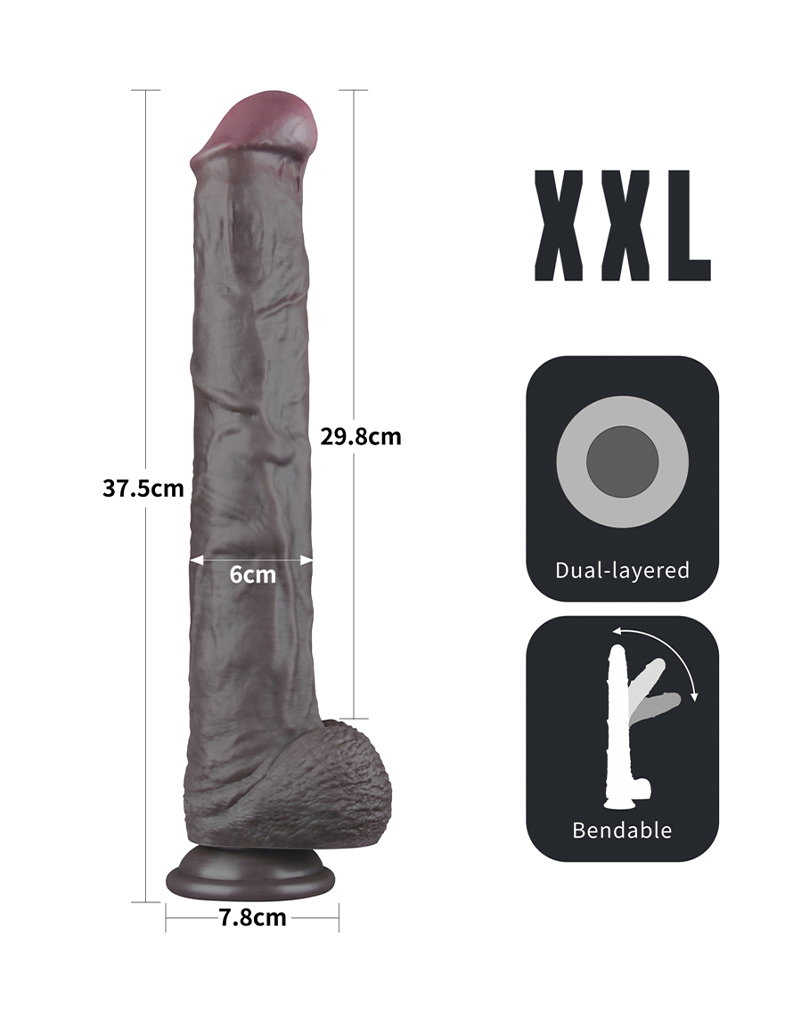 LoveToy - Nature Cock - 14,5" Dual Layered Bendable Cock XXL - Black