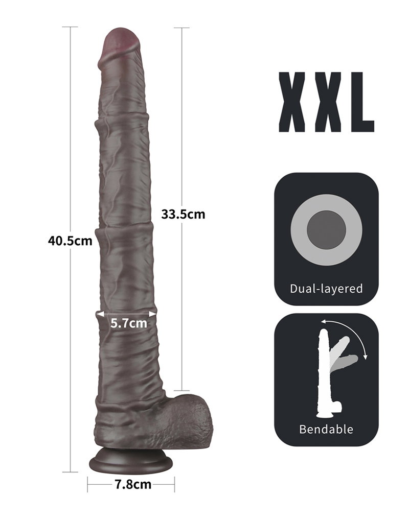LoveToy - Nature Cock - 16" Dual Layered Bendable Cock XXL - Black