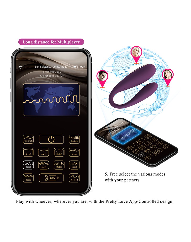 Pretty Love - August - Couple Vibrator with App Control - Purple