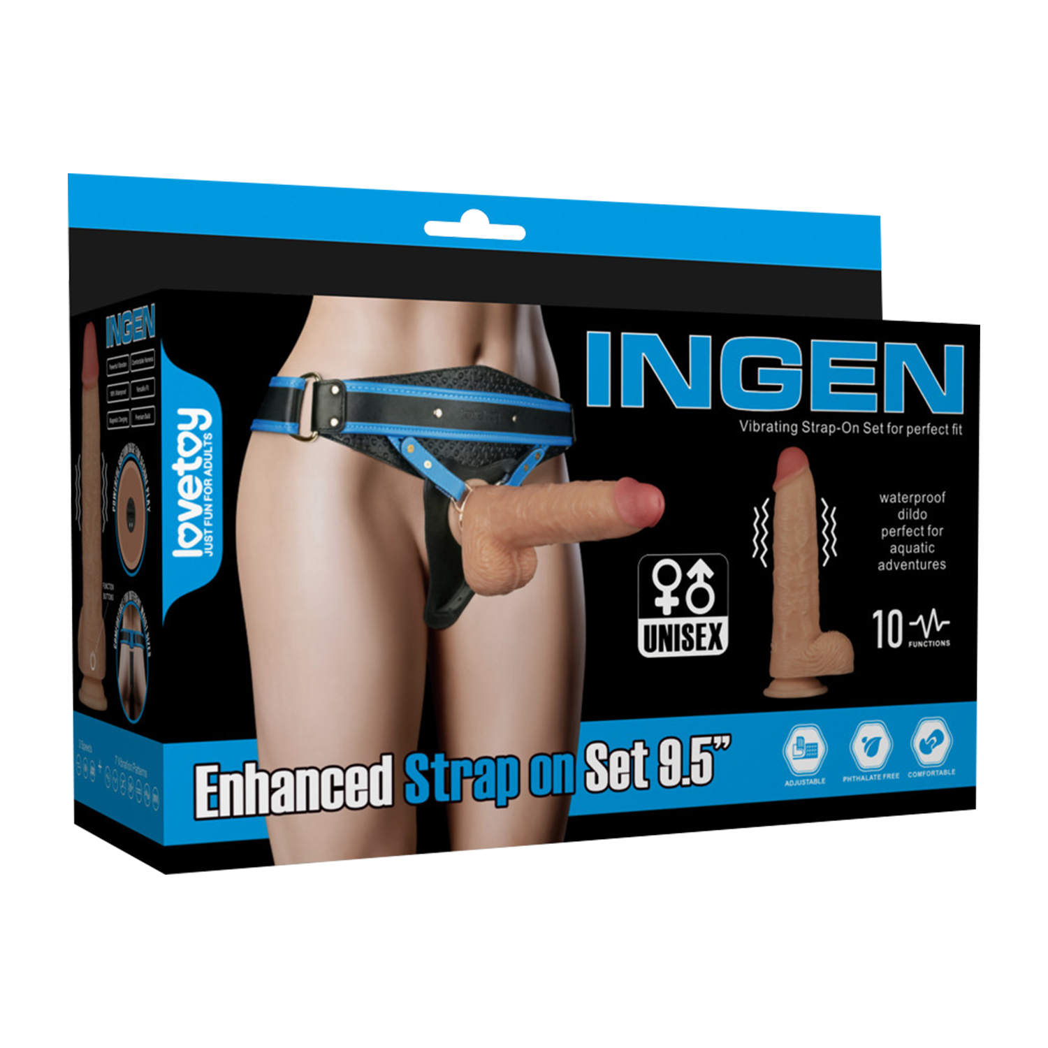 LoveToy - Ingen - Vibrating Enhanced Strap-on Set 9,5"/ 24 cm - Size L/XL/2XL - Nude