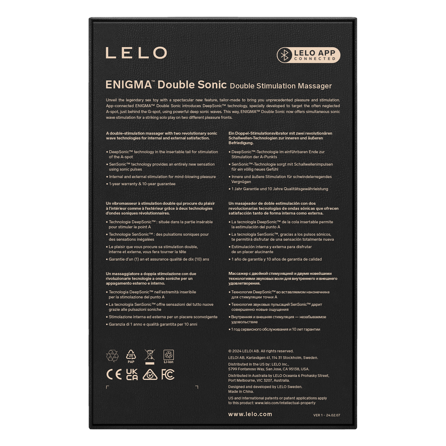 LELO - ENIGMA Double Sonic - Triple Stimulation - App Controlled - Black
