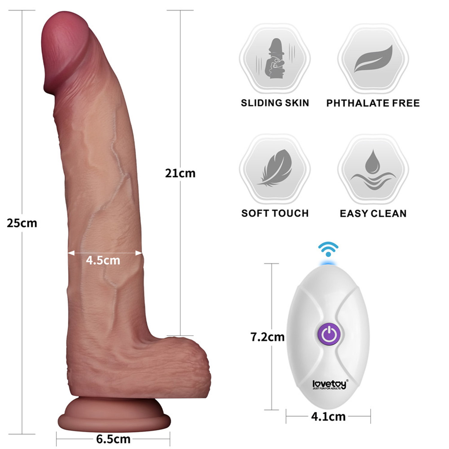 LoveToy - Vibrating Sliding Skin Pro II with remote control - 10"/ 25 cm - Nude