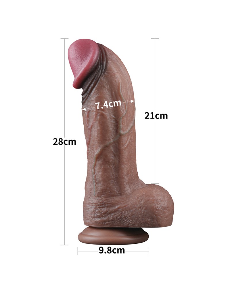LoveToy - Dual Layered Silicone Dildo XXL 28 cm (Ø7.4 cm) - Brown