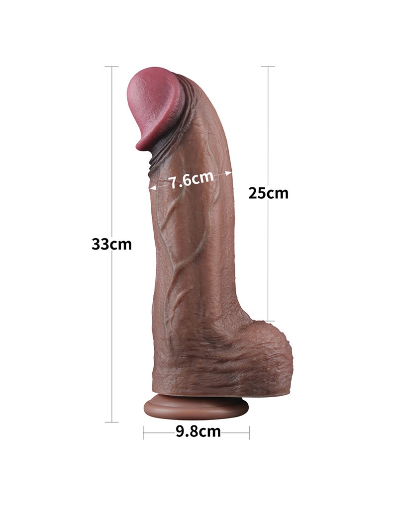 LoveToy - Dual Layered Silicone Dildo XXL 33 cm (Ø7,6 cm) - Brown