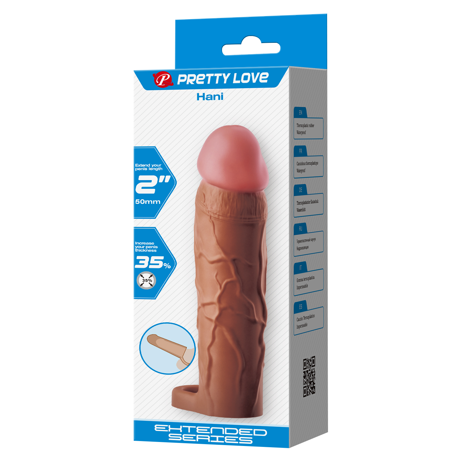 Pretty Love - Hani - Cock Ring with Extend Penis Sleeve - 50mm - Brown