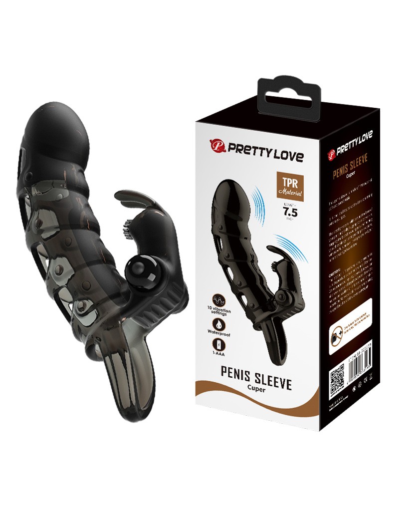 Pretty Love - Cuper - Penis Sleeve + Rabbit Vibrator - Black