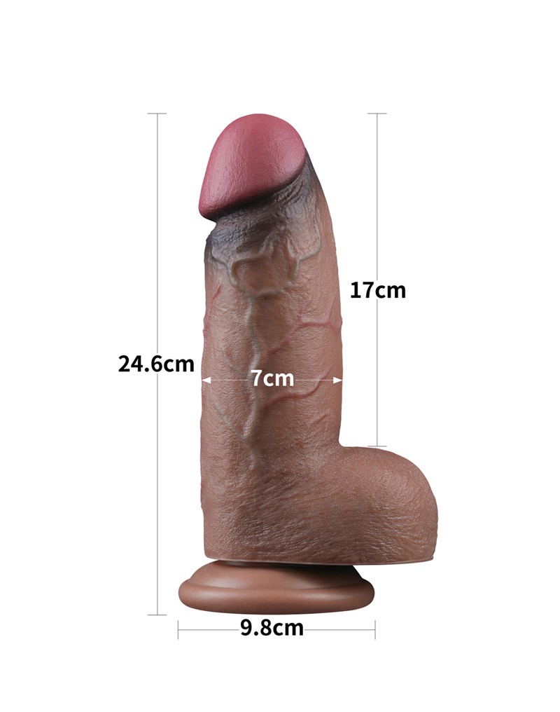 LoveToy - Dual Layered Silicone Dildo XXL 24.6 cm (Ø 7 cm) - Brown