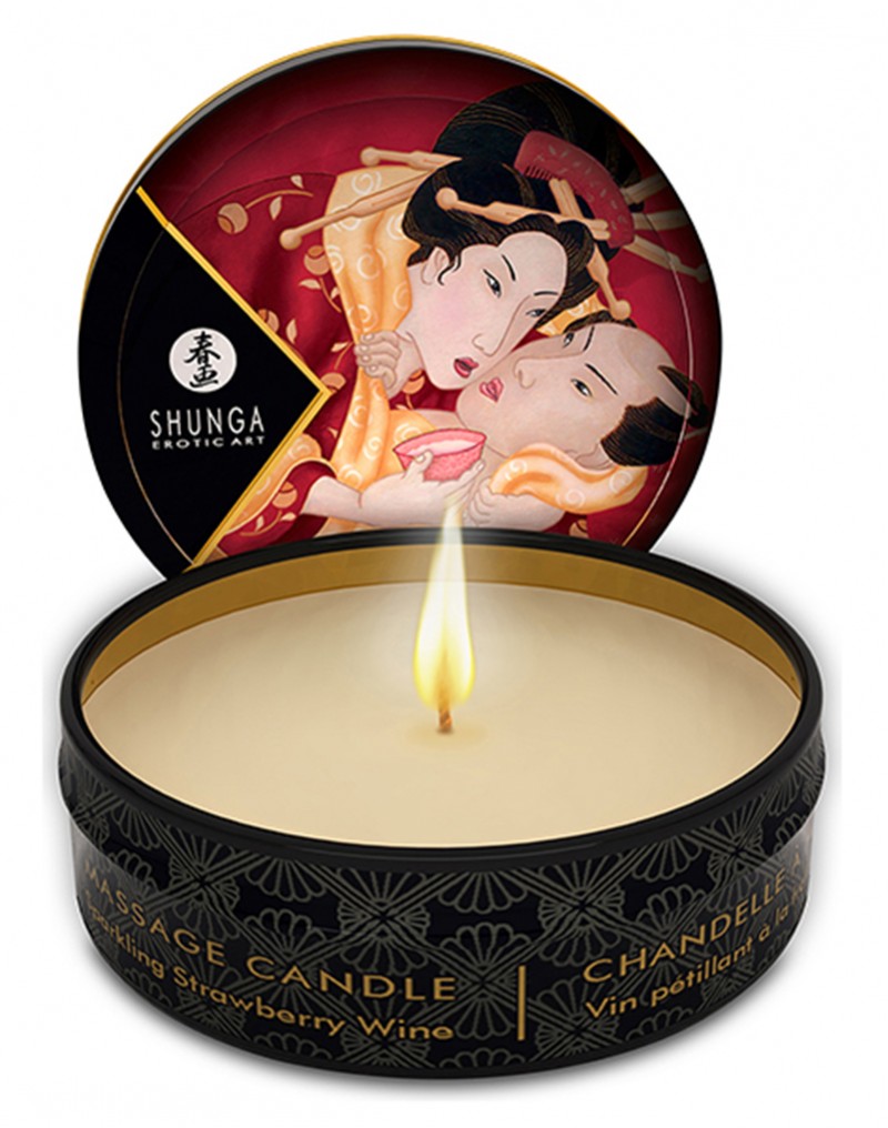 Shunga - Mini Massage Candle - Sparkling Strawberry Wine - 30 ml