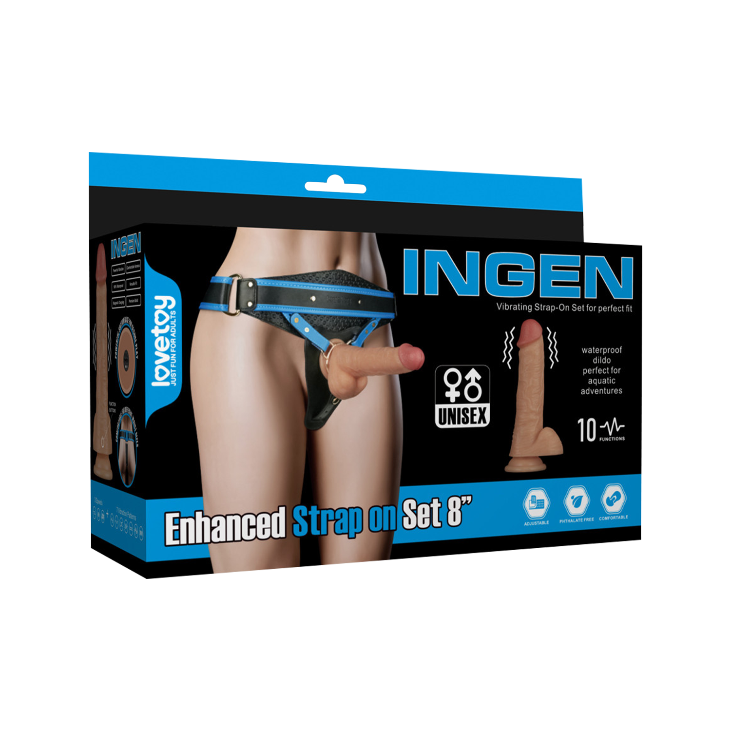 LoveToy - Ingen - Vibrating Enhanced Strap-on Set 8"/ 20 cm - Size XS/S/M - Nude