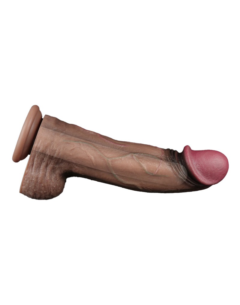 LoveToy - Dual Layered Silicone Dildo XXL 33 cm (Ø7,6 cm) - Brown