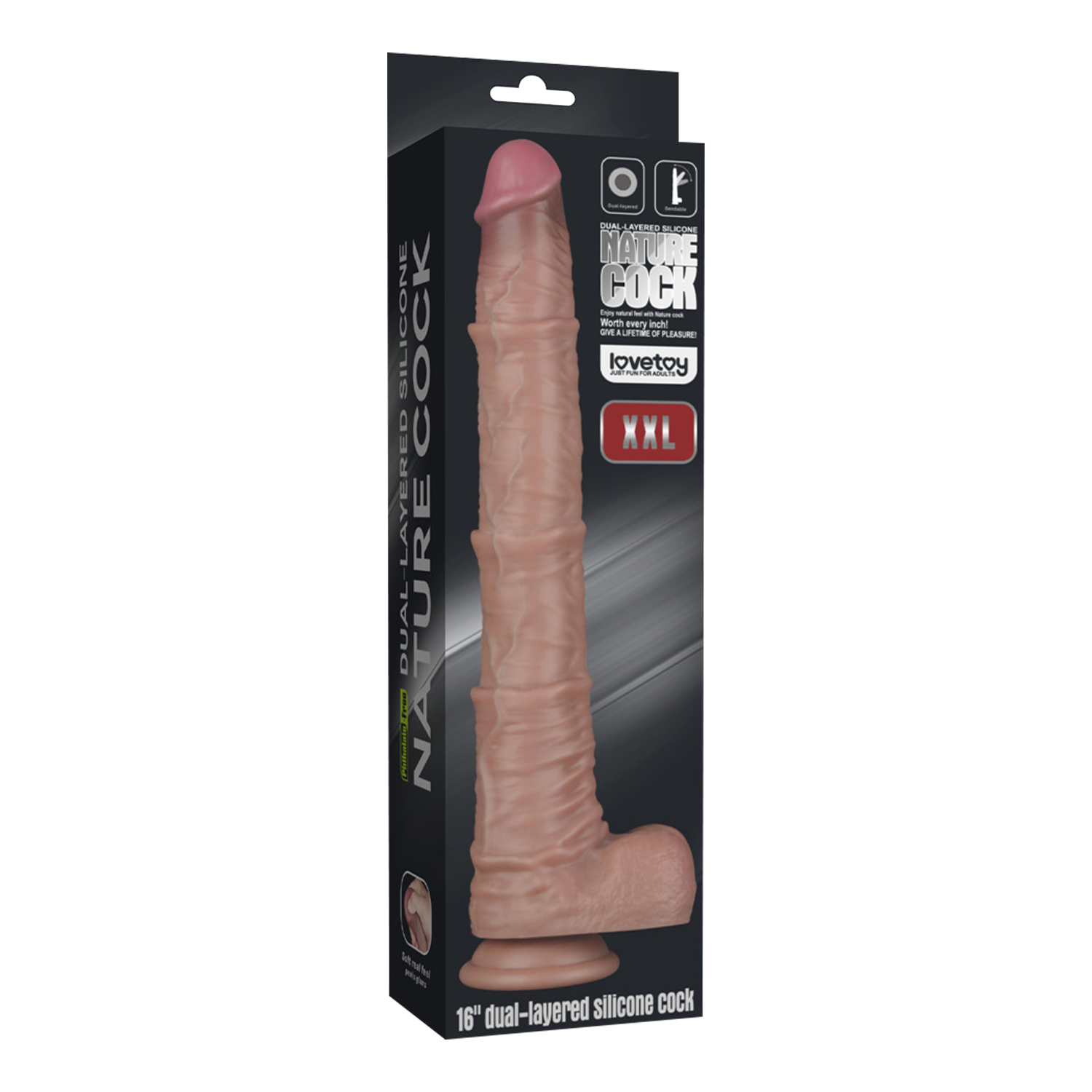 LoveToy - Nature Cock - 16" Dual Layered Bendable Cock XXL - Nude