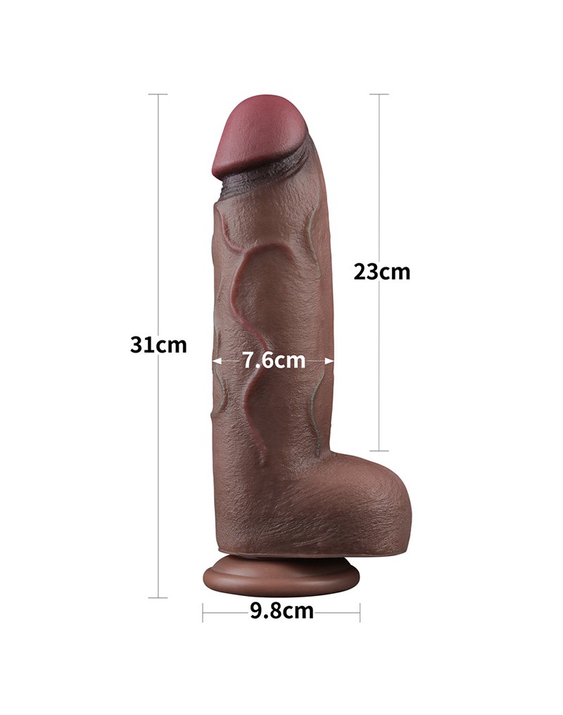 LoveToy - Dual Layered Silicone Dildo XXL 31 cm (Ø7.6 cm) - Brown