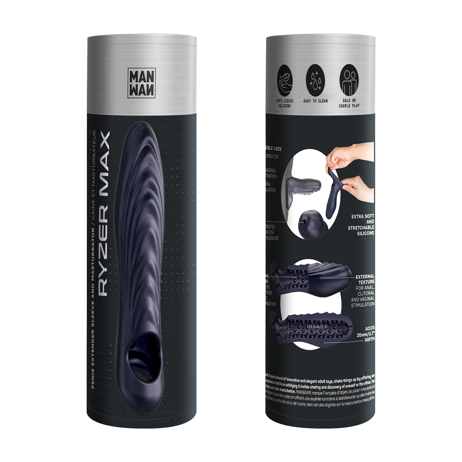 MANWAN - Ryzer Max - Penis Extender and Soft Masturbating Sleeve - Black Plum