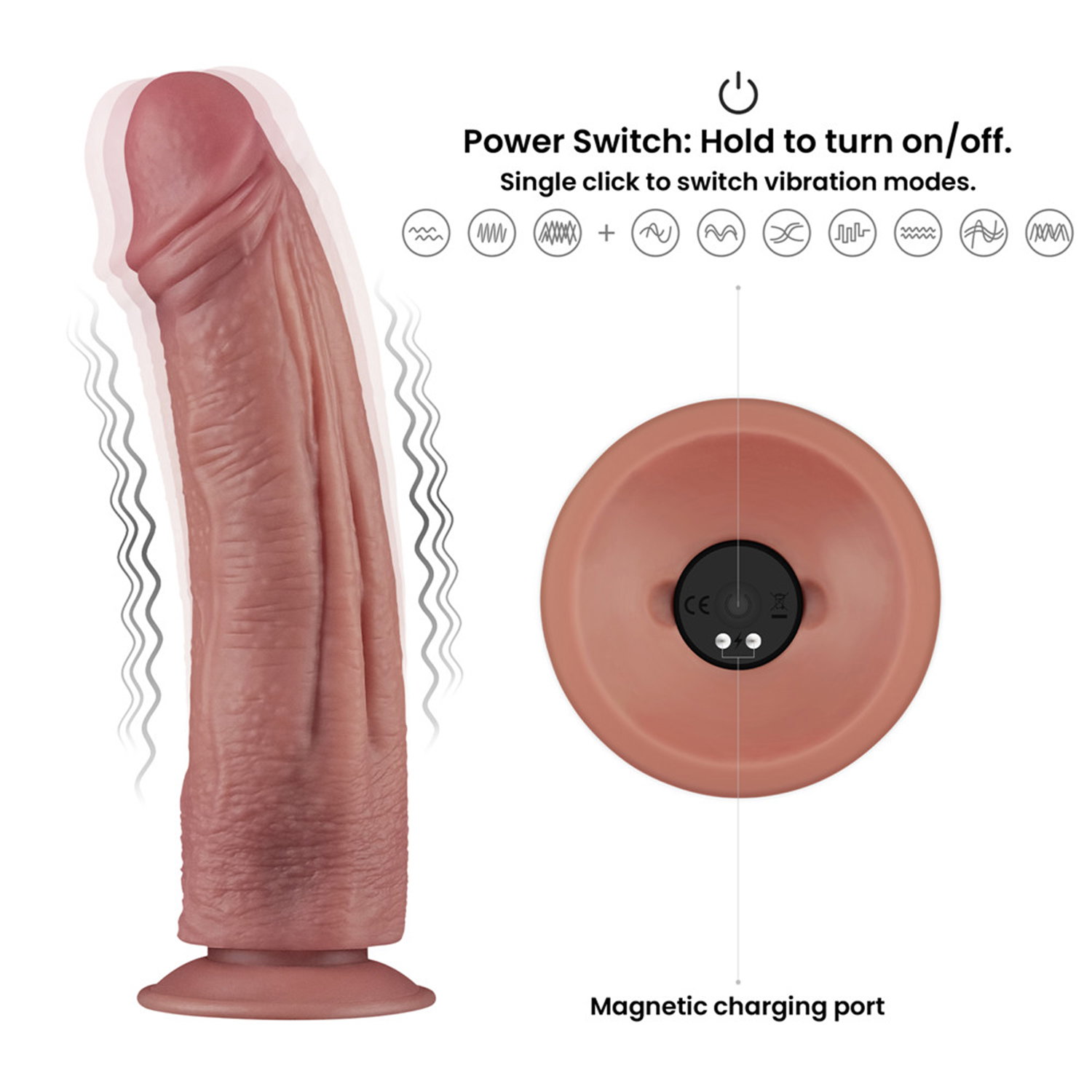 LoveToy - Power Cock 26,5cm - Vibrating Dual Desinty - Nude