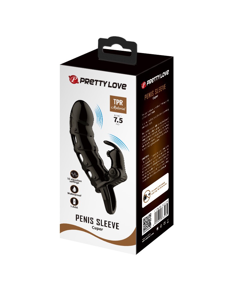 Pretty Love - Cuper - Penis Sleeve + Rabbit Vibrator - Black