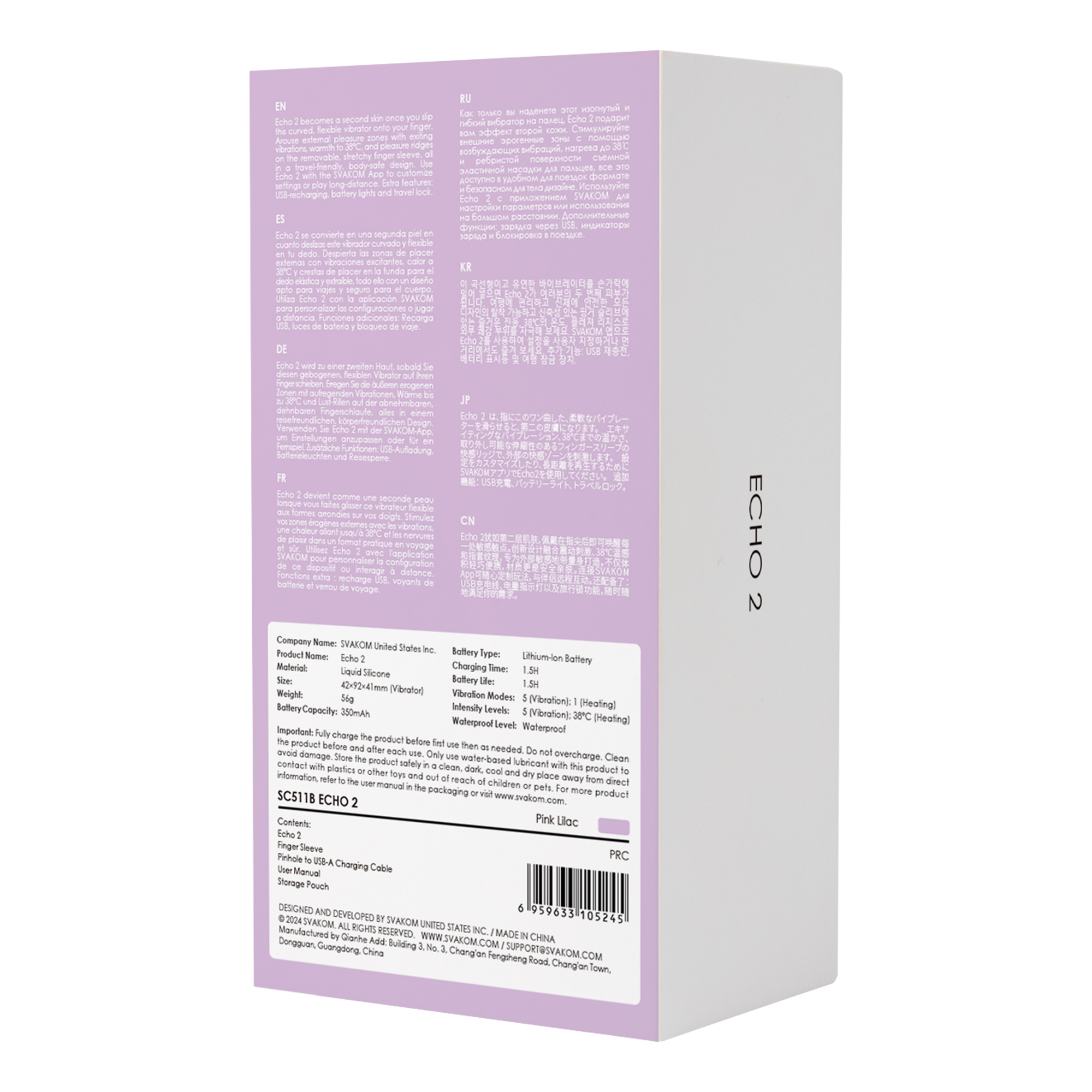 SVAKOM - Echo 2 - Flexible Finger Vibrator, App Controlled - Pink Lilac