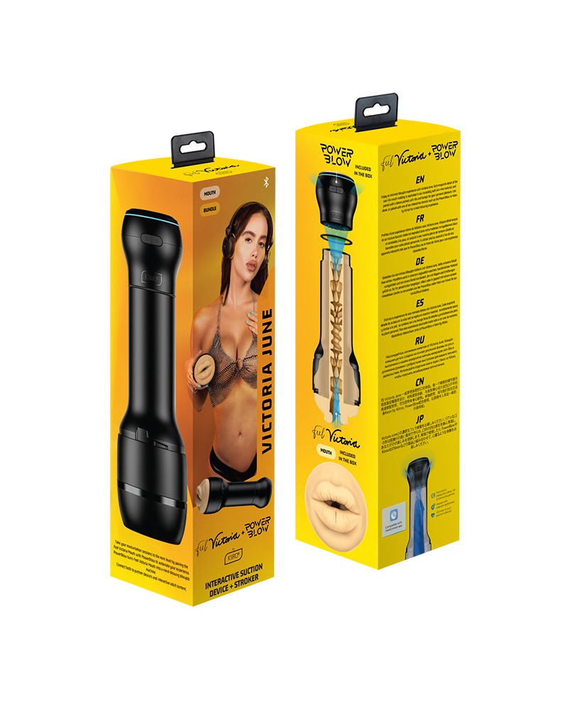 Kiiroo - Combo Set of Interactive Suction Masturbator PowerBlow and FeelStar Victoria June Mouth Stroker - Black