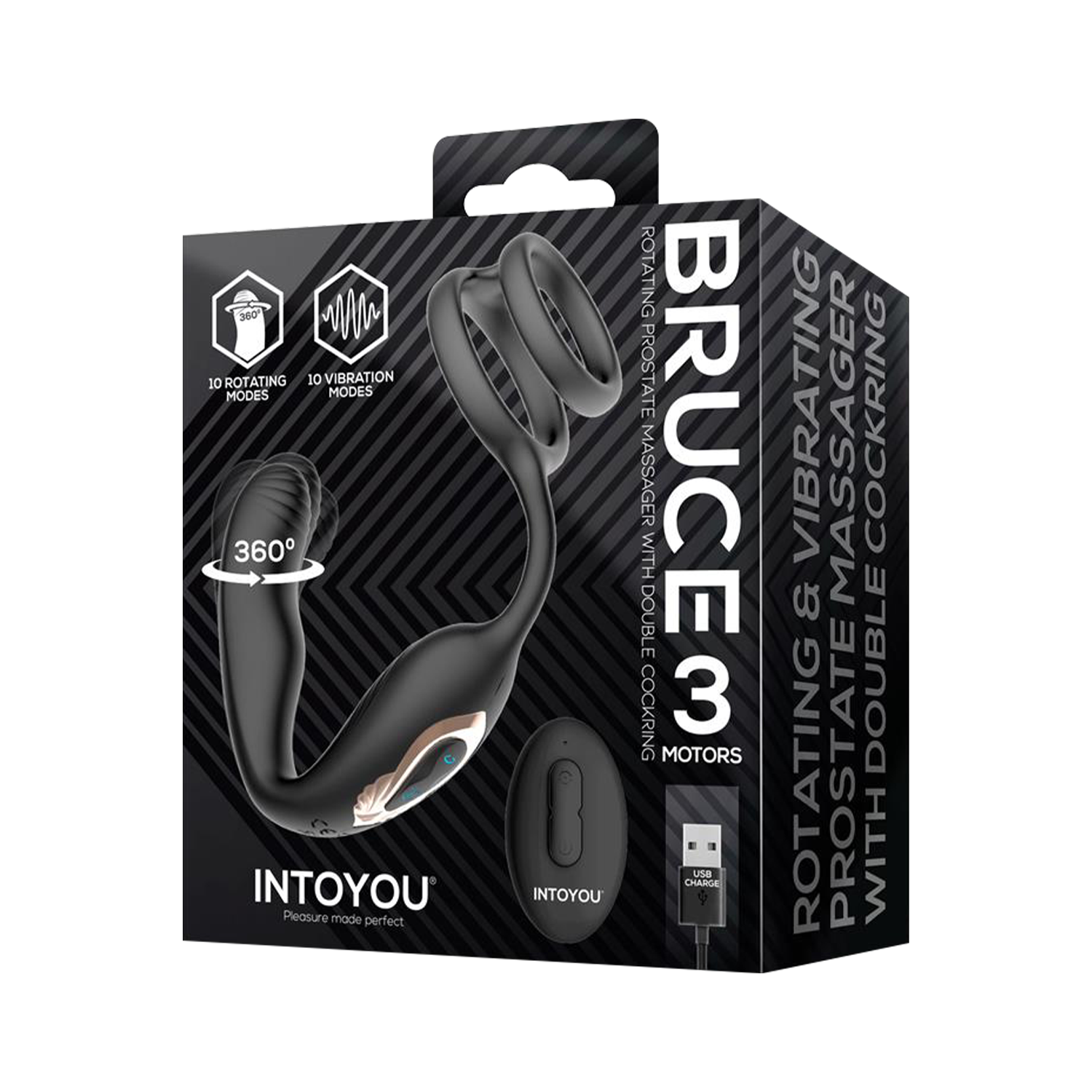 IY - Bruce - Prostate Massager 360º with Double Cockring Vibration - Black