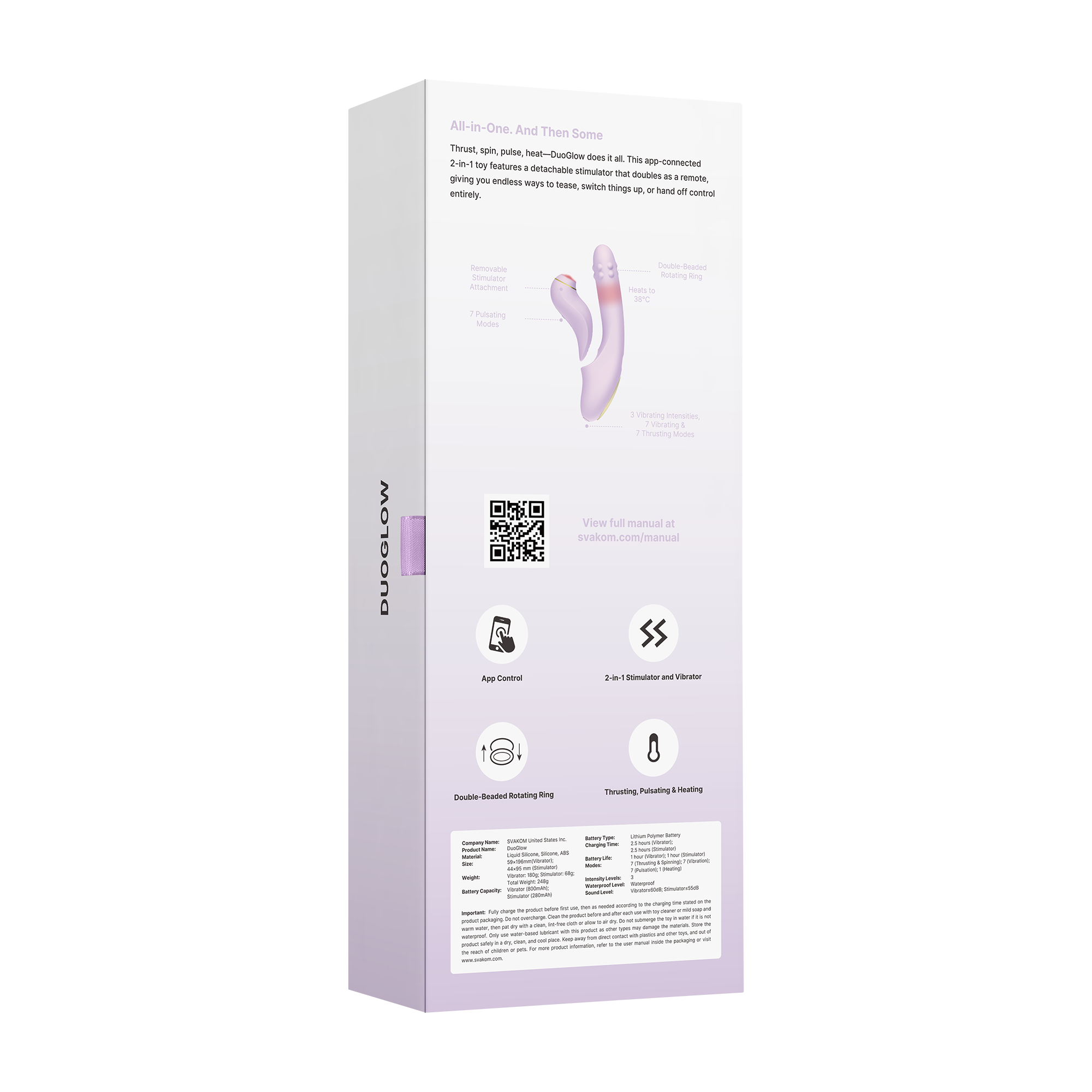 SVAKOM - DuoGlow - Thrusting Beaded Vibrator with Pulsating Stimulator - Lilac