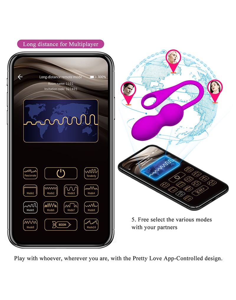Pretty Love - Elvira - Vibrating Kegel Balls with App Control - Purple