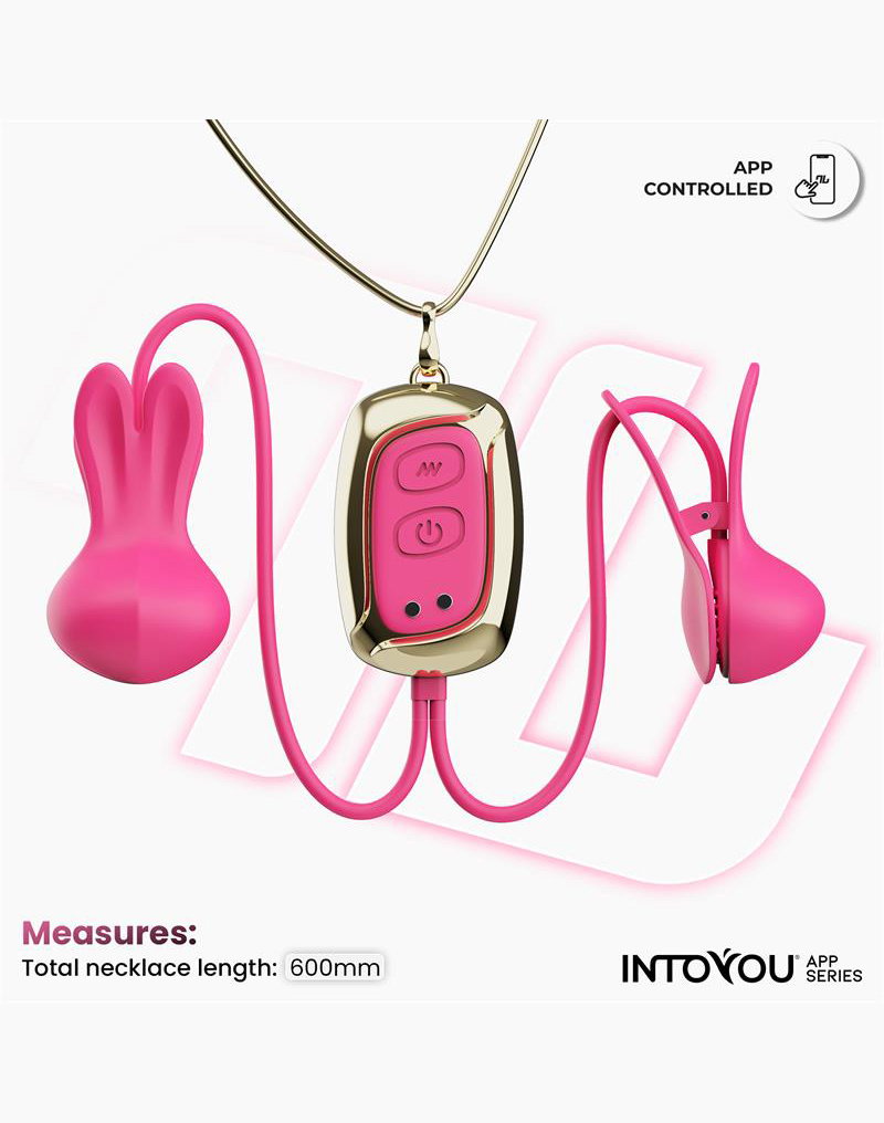 IY - Tickly - Nipple Clamps with Necklace (with App Control) - Pink