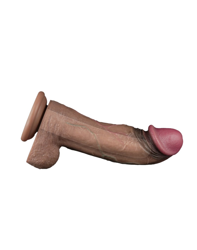 LoveToy - Dual Layered Silicone Dildo XXL 28 cm (Ø7.4 cm) - Brown