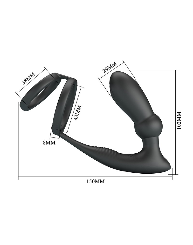 Pretty Love - Emoni - Cock Ring with Butt Plug - Black