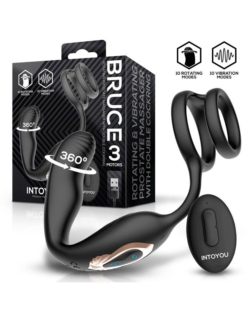 IY - Bruce - Prostate Massager 360º with Double Cockring Vibration - Black