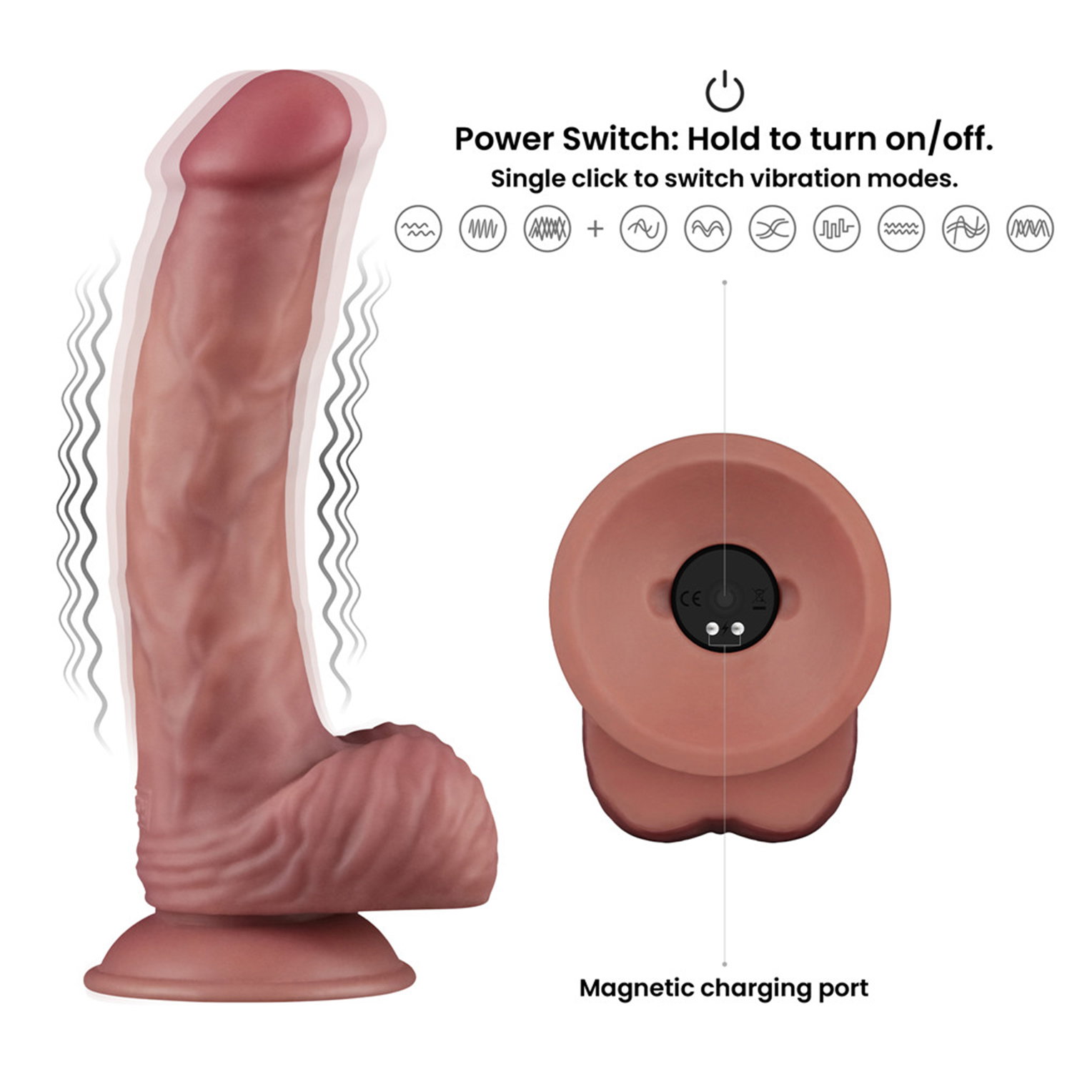 LoveToy - Power Cock 23cm - Vibrating Dual Desinty - Nude