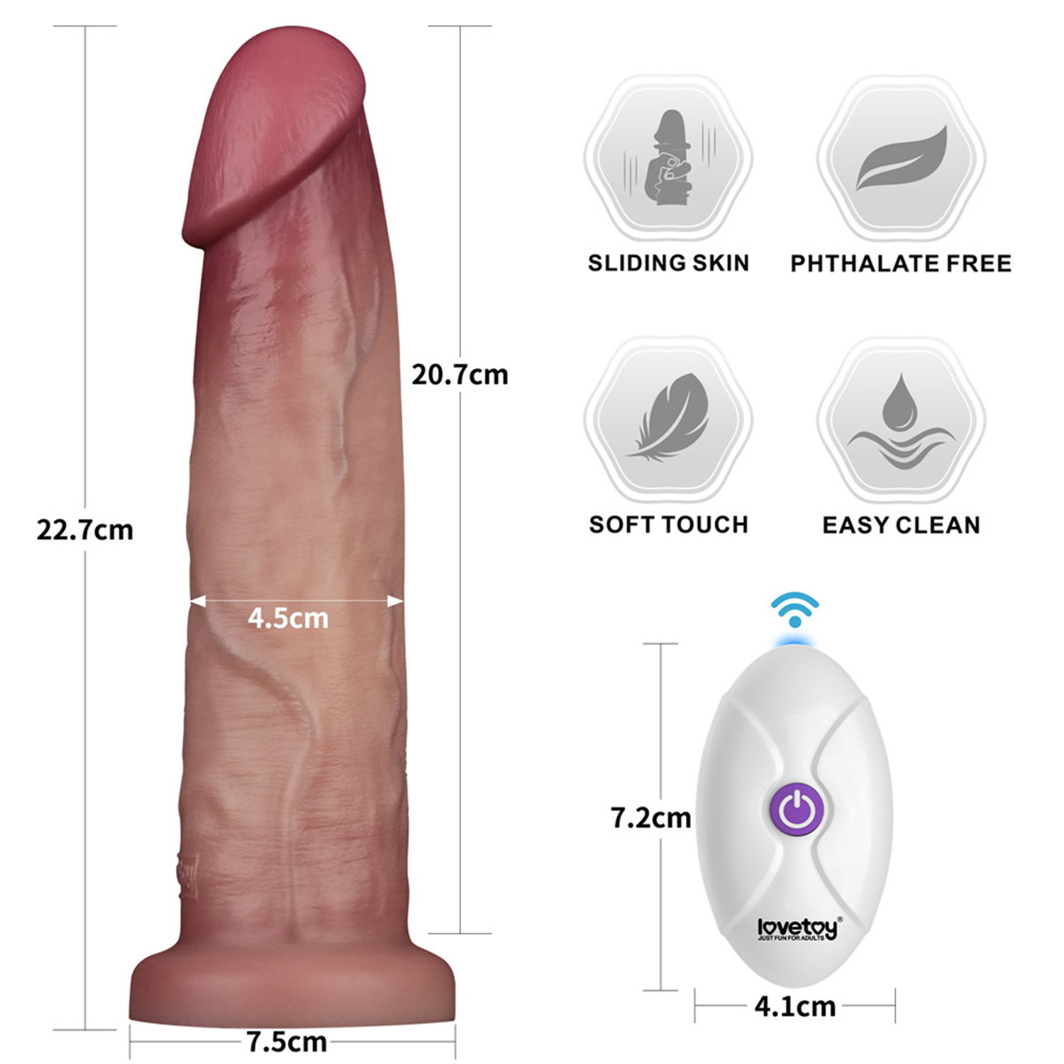 LoveToy - Vibrating Sliding Skin Pro II with remote control - 9" / 23 cm - Nude