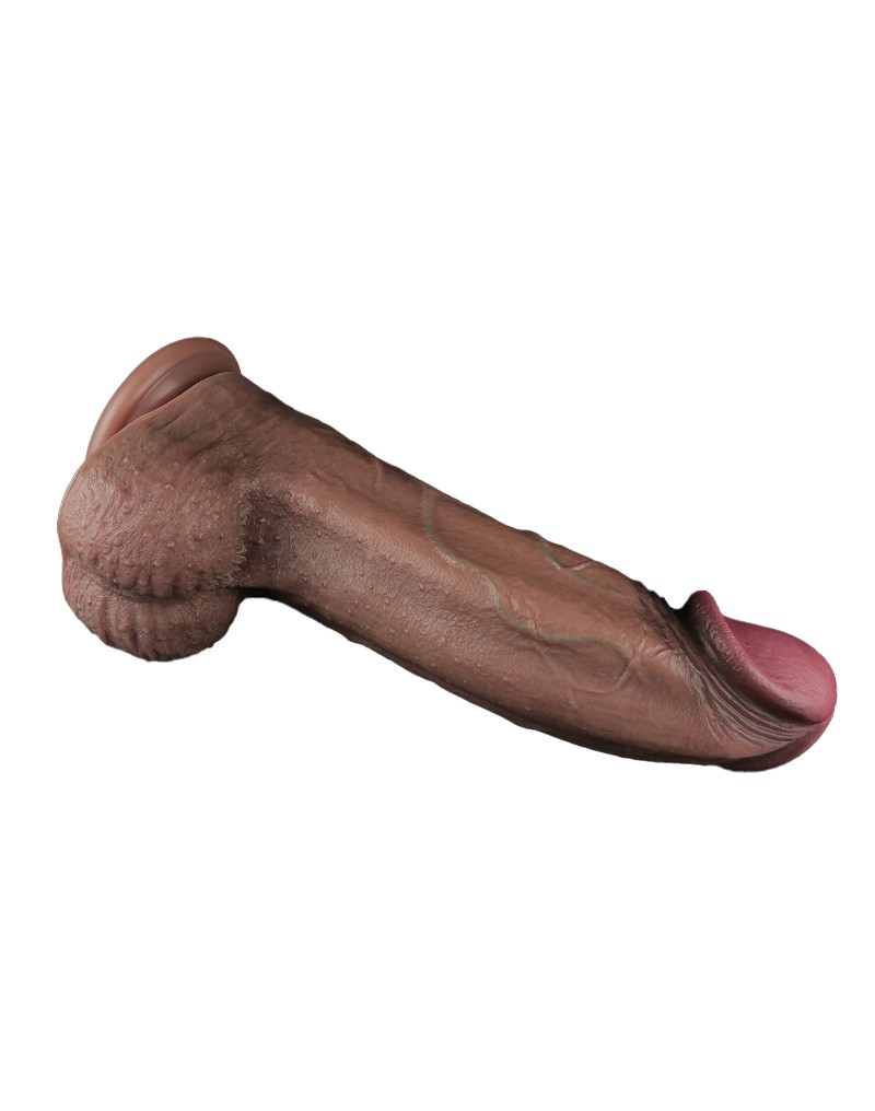 LoveToy - Dual Layered Silicone Dildo XXL 33 cm (Ø7,6 cm) - Brown