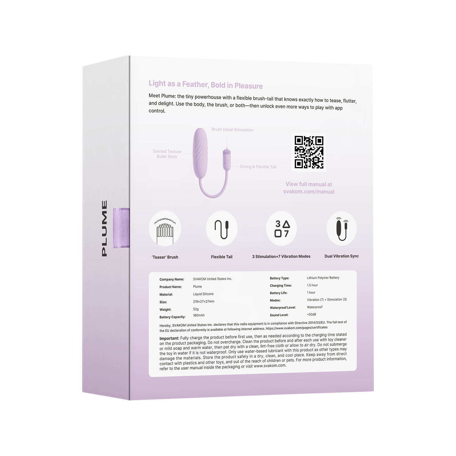SVAKOM - Plume - Flexible Brush Tail Bullet Vibrator - Pastel Lilac