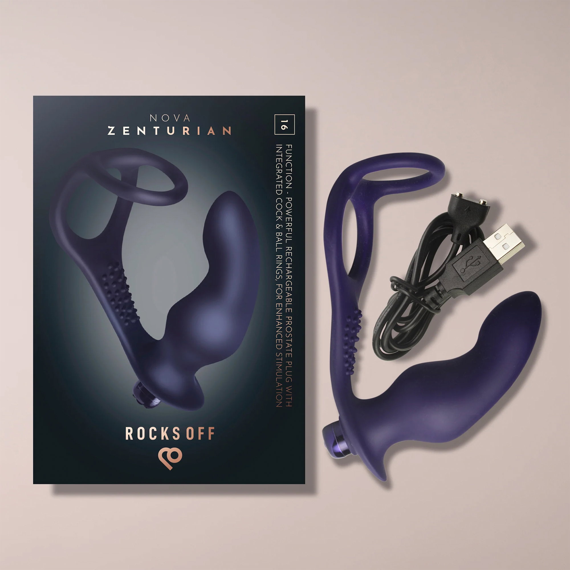 Rocks-Off - Nova Zenturian - Prostate Plug with Cock and Ball Rings - Blue