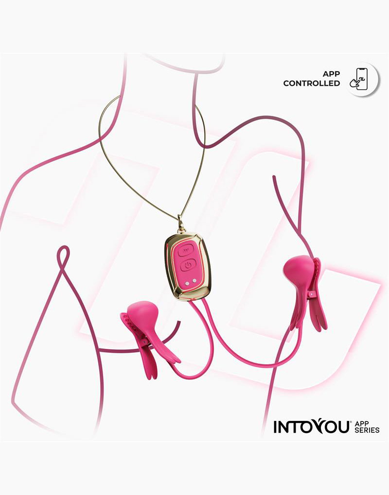 IY - Tickly - Nipple Clamps with Necklace (with App Control) - Pink